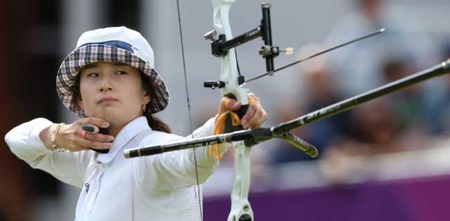 South Korea’s Ki Bo-bae shoots during the individual archery competition at the 2012 Summer Olympics on Thursday.