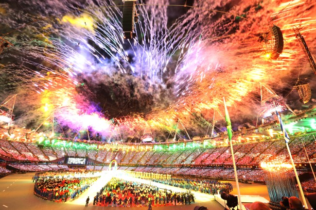 Fireworks go off as London marks the closing of the 2012 Olympic Games on Sunday.   London Olympic Joint Press Corps