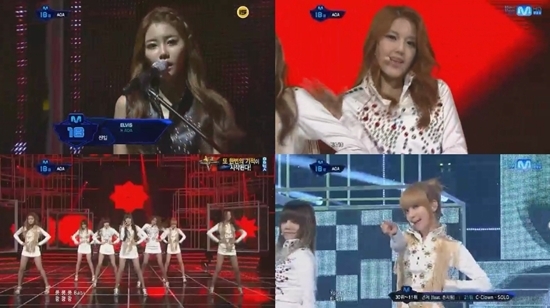 에이오에이(AOA), 가수(설현, 초아, 혜정, 찬미, 유나, 민아, 지민, 유경)/‘엠카’ AOA, 한 무대 2色 매력 발산 ‘자꾸 눈이 가네’