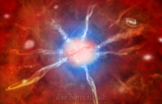 An artist’s illustration provided by NASA showing the cosmic supermom, the galaxy where about 740 new stars are created in a year.   Yonhap News