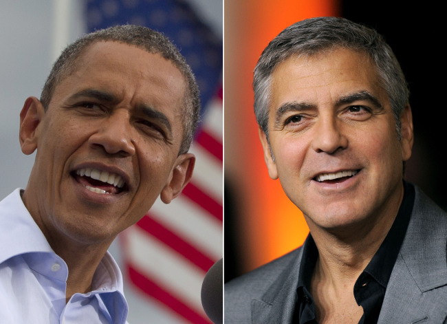 <YONHAP PHOTO-0421> This photo combo made from file photos shows President Barack Obama, left, and actor George Clooney. Obama says Clooney is a good friend and a good person who is sensitive about protecting that friendship. The president tells Entertainment Tonight in an interview airing Monday, Aug. 20, 2012 that he got to know Clooney through his work on Sudan when Obama was in the U.S. Senate. (AP Photo)/2012-08-20 11:14:12/ <저작권자 ⓒ 1980-2012 ㈜연합뉴스. 무단 전재 재배포 금지.>
President Barack Obama and actor George Clooney.   AP-Yonhap News