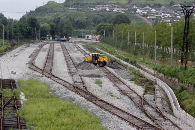In this Monday photo, construction is under way along railway lines linking tracks in Rason in far northeastern North Korea with Russian rail lines.
AP-Yonhap News