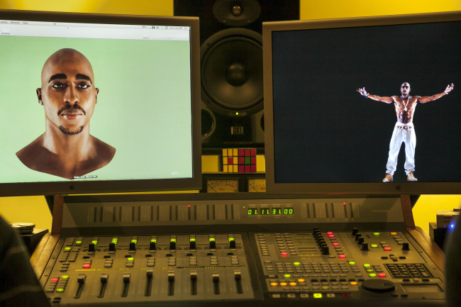 In this photo taken June 12, video images of the Tupac Shakur hologram are displayed on a computer monitor at the Subtractive Studio in Santa Monica, California.   AP-Yonhap News