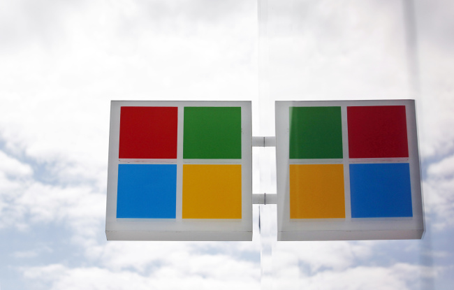 The new Microsoft logo is seen at a company store in Seattle.   AP-Yonhap News