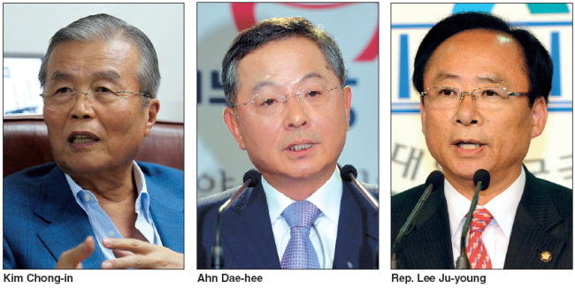 김종인(연구인/교수),안대희(대법관),이주영(정치인/국회의원)
The ruling Saenuri Party announced Monday the formation of its election planning team and two key committees largely comprised of neutral and external figures to help presidential candidate Park Geun-hye in the December race.