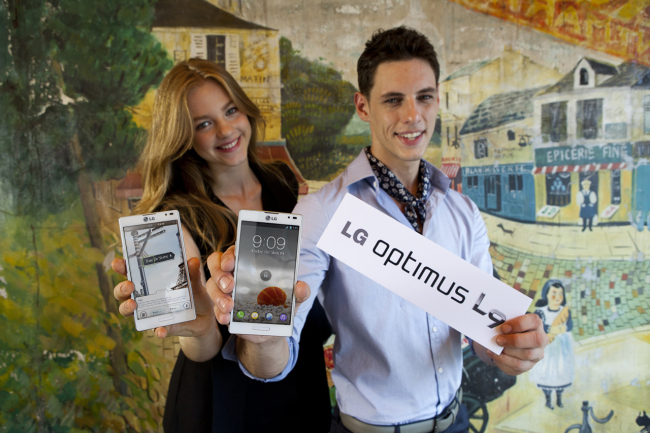 Models poses with LG Electronics’ new smartphone Optimus L9. LGE