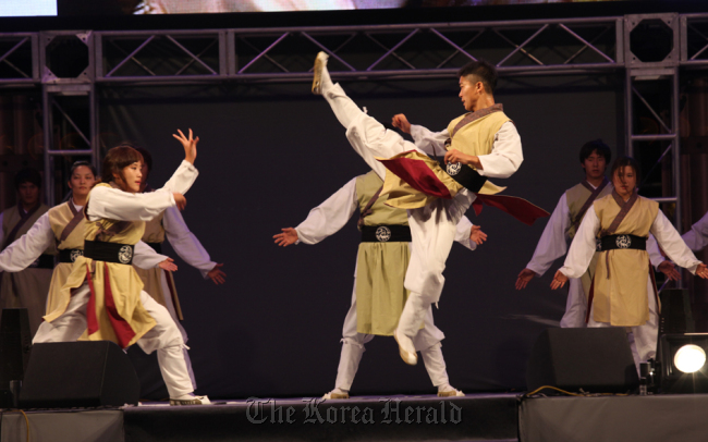 A demonstration of taekgyeon, a traditional Korean martial art