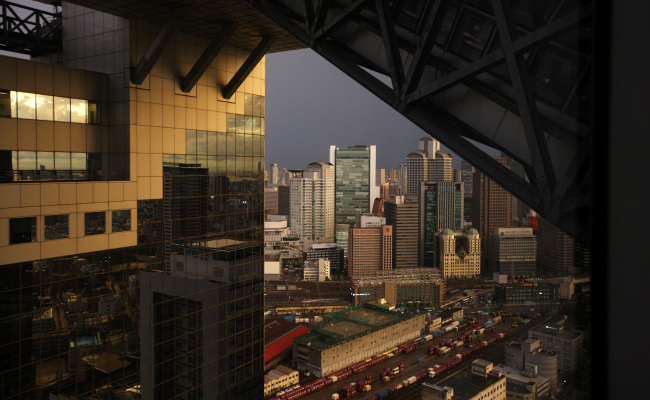 Commercial buildings stand in Osaka, Japan.   Bloomberg