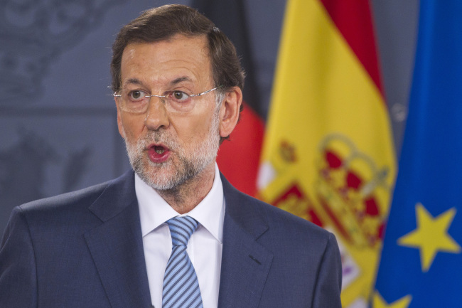 Mariano Rajoy, Spain’s prime minister, speaks during a joint news conference at the Monclau palace in Madrid on Thursday.   Bloomberg