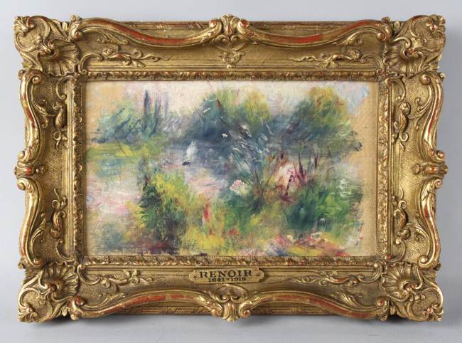 This handout image provided by The Potomack Company auctioneers on Tuesday shows “Paysage Bords de Seine,” by French painter Pierre-Auguste Renoir.   AFP-Yonhap News