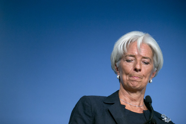 Christine Lagarde, managing director of the International Monetary Fund (IMF), pauses while speaking at the Peterson Institute for International Economics in Washington, D.C., U.S., on Monday, Sept. 24, 2012. Lagarde urged European policy makers to implement their plans to save the euro, including the formation of a banking union, as the fund prepares to lower its global growth forecasts. Photographer: Andrew Harrer/Bloomberg *** Local Caption *** Christine Lagarde
Christine Lagarde, managing director of the IMF.    Bloomberg