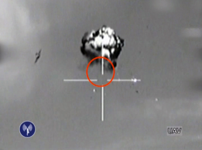 This image from video released by the Israeli Defense Forces shows the downing of a drone that entered Israeli airspace in southern Israel on Saturday.   AP-Yonhap News