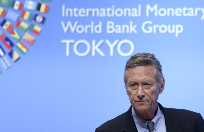 IMF Chief Economist Olivier Blanchard attends a news conference at the Annual Meetings of the IMF and the World Bank Group in Tokyo on Tuesday.   Bloomberg
