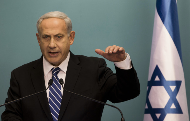 Israeli Prime Minister Benjamin Netanyahu speaks during a press conference at the Prime Minister’s Office in Jerusalem on Tuesday.   AP-Yonhap News