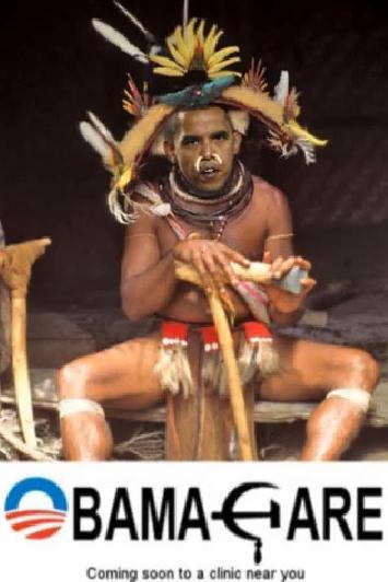 This photograph, which depicts President Barack Obama as a witch doctor, is part of an anti-Obama display in the window of Skuby & Co. Lifestyle Clothing on Third Avenue in downtown Spring Lake. (YouTube)