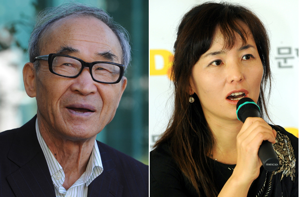 고은(좌/고은태/시인),공지영(소설가)
고은 시인과 소설가 공지영의 특별한 책이 책상에 도착했다. 홀리듯 꿈꾸는 시어를 건져올려 시의 탑을 쌓아올린 고은 시인, 상처를 헤집고 시퍼렇게 살아있는 말들을 끄집어내 한권 한권 소설을 낳은 공지영 앤솔로지(선집)가 같은 시점에 나왔다. 고은 시선집 ‘마치 잔칫날처럼’(창비)은 시인이 평생에 걸쳐 쓴 작품들 중에서 240편을 가려 뽑은 명시선이다. 이시영 김승희 고형렬 안도현 박성우 등 다섯 시인이 시기별로 나누어 일차로 수록작을 뽑고 문학평론가 백낙청 씨가 최종 선정한 공동작업이다,