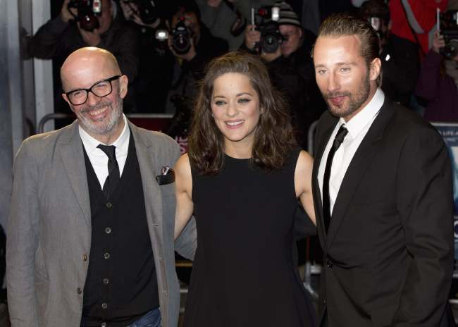 Director Jacques Audiard, actress Marion Cotillard and actor Matthias Schoenaerts attend the premier of “Rust and Bone” at the BFI/London Film Festival in London on Oct. 13.  Yonhap News