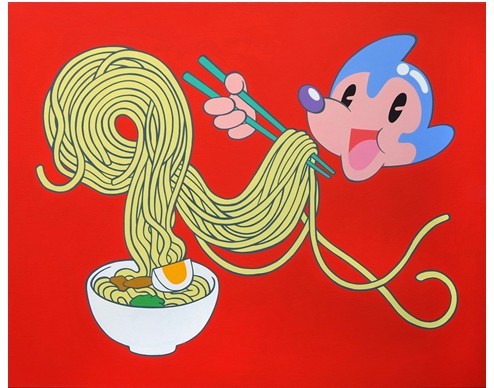 이동기 작 ‘국수를 먹는 아토마우스’(72.7×90.9㎝.30호). 캔버스에 아크릴릭.  2005. 추정가 1800만원. ［사진제공=아트데이옥션］