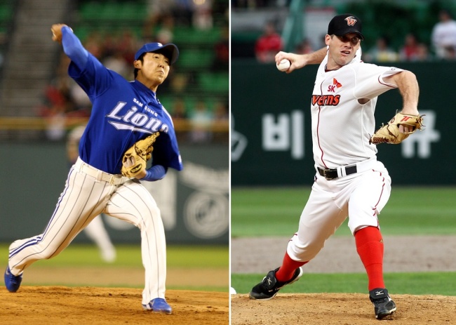 배영수-부시. 사진=삼성 라이온즈, SK 와이번스
