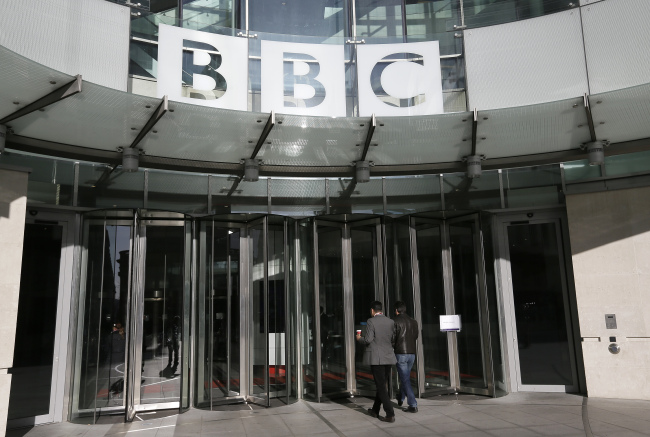 The entrance to the BBC headquarters in London.  AP-Yonhap News
