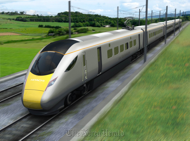 The train for the Intercity Express Program by the Department for Transport in U.K., which will be manufactured by Hitachi Ltd. is seen in this artist rendering.   Bloomberg