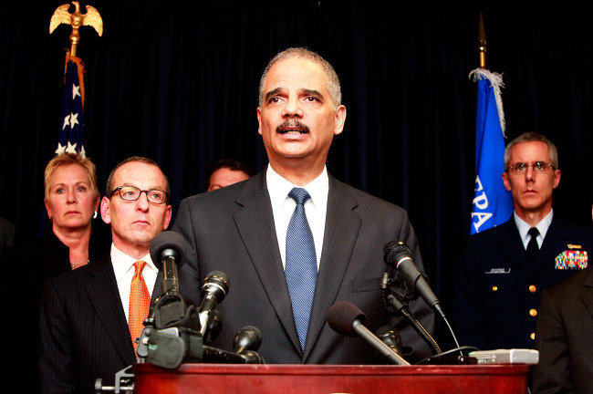 에릭 홀더(Eric Holder/미국 법무부장관)
U.S. Attorney General Eric Holder addresses the media in New Orleans on Thursday.
AFP-Yonhap News