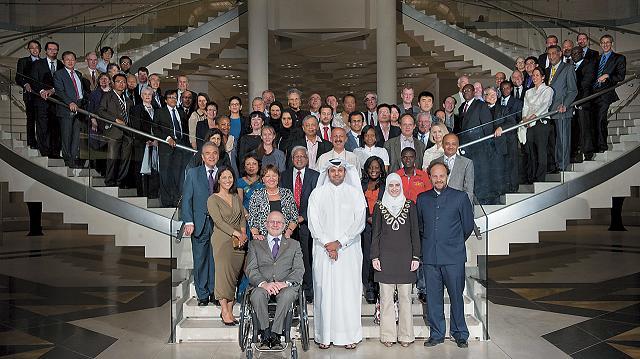 Participants pose at the World Innovation Summit for Education 2012 in Doha, Qatar on Nov. 15. WISE