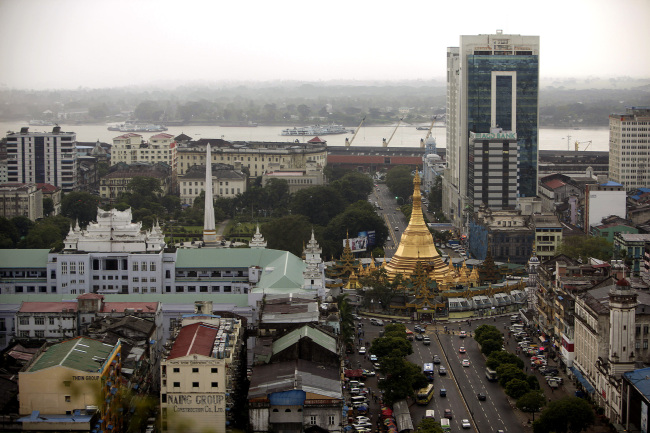 Sule Pagoda stands in downtown Yangon, Myanmar.   Bloomberg