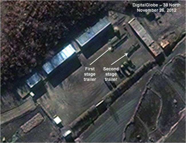 This Nov. 26 satellite image provided by DigitalGlobe and annotated by 38 North shows the Sohae Satellite Launch Station in Cholsan County, North Pyongan Province, North Korea.   AP-Yonhap News