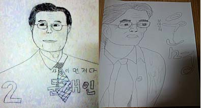 문재인(대통령후보/국회의원/민주통합당)
초등학생이 그린 문재인 민주통합당 대선 후보의 사진이 네티즌의 관심을 끌고 있다.
　최근 문 후보의 부인 김정숙 씨는 자신의 트위터(@happykjs1219)에 초등학생이 그린 문 후보의 사진 두 장을 소개했다.