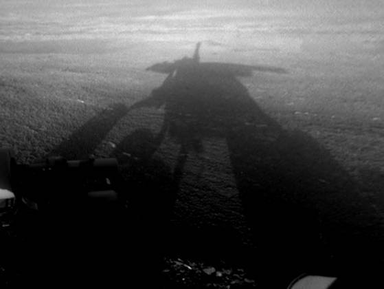This image provided by NASA shows a shadow self-portrait taken by NASA's Opportunity rover on the Martian surface. (AP)