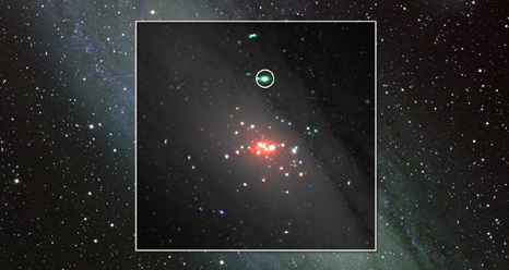X-ray jet streaming,binge-eating black hole detected nearby the galaxy of Andromeda. (NASA)