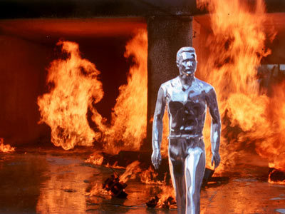 A scene from the movie "Terminator 2" which demonstrates fictional "nanomorph" technology.