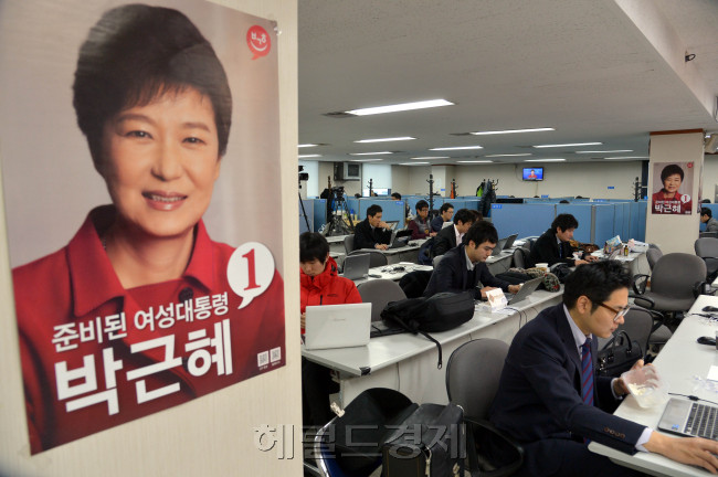 18대 대통령선거를 이틀 앞둔 17일 오전 서울 여의도 새누리당사에 마련된 브리핑실 .  박현구 기자phko@heraldcorp.com
18대 대통령선거를 이틀 앞둔 17일 오전 서울 여의도 새누리당사에 마련된 브리핑실 .  박현구 기자phko@heraldcorp.com