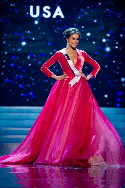 Miss Universe Olivia Culpo in her wintery red velvet gown. (AP)