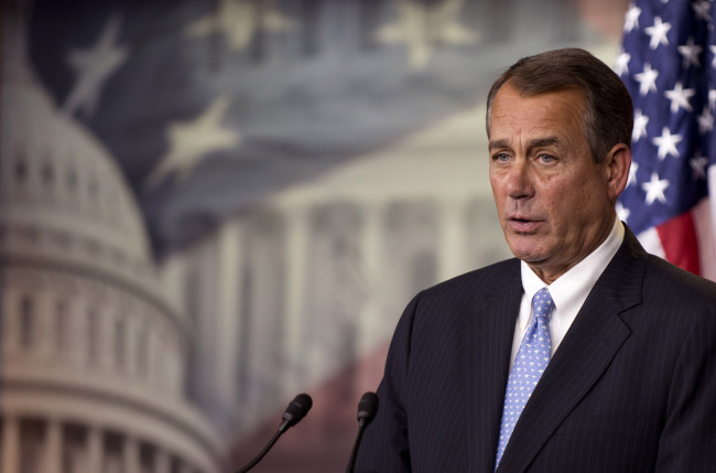 Speaker of the House John Boehner speaks on the ongoing Fiscal Cliff negotiations on Capitol Hill in Washington, D.C. on Thursday.   UPI-Yonhap News