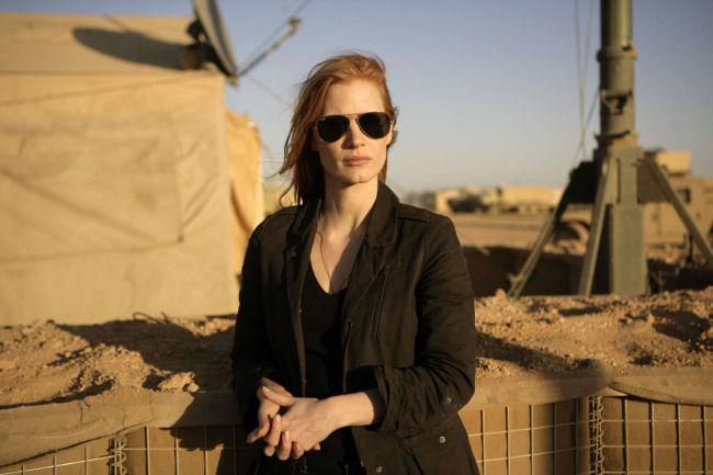 Stationed in a covert base overseas, Jessica Chastain plays a member of the elite team of spies and military operatives who secretly devoted themselves to finding Osama bin Laden in the new thriller directed by Kathryn Bigelow, “Zero Dark Thirty.” (Courtesy Jonathan Olley/MCTeye)