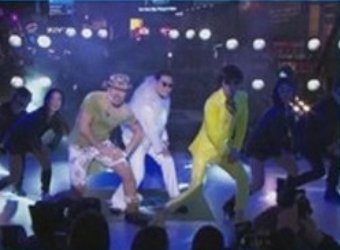 Psy, Yoo Jae-suk, and Noh Hong-chul performing at New York Times Square (Youtube)
