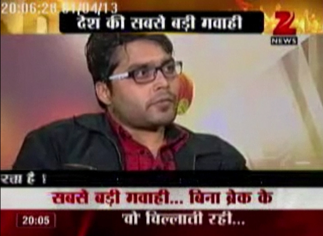 The male victim of the New Delhi bus attack, whose name is not given due to the sensitivity of the case, talks in a TV interview.   AP-Yonhap News