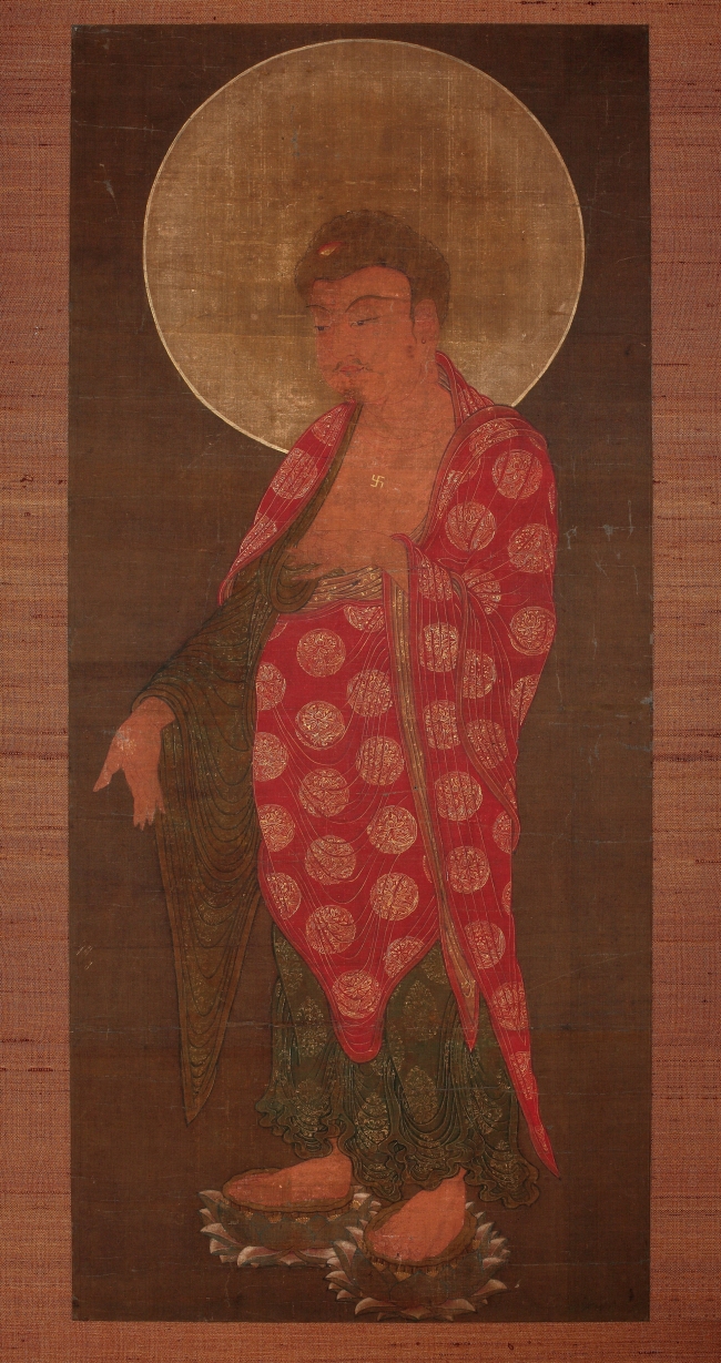 “Amitanaeyeongdo,” a 14th-century full-length portrait of Amitabha Buddha from the Goryeo period.    National Museum of Korea