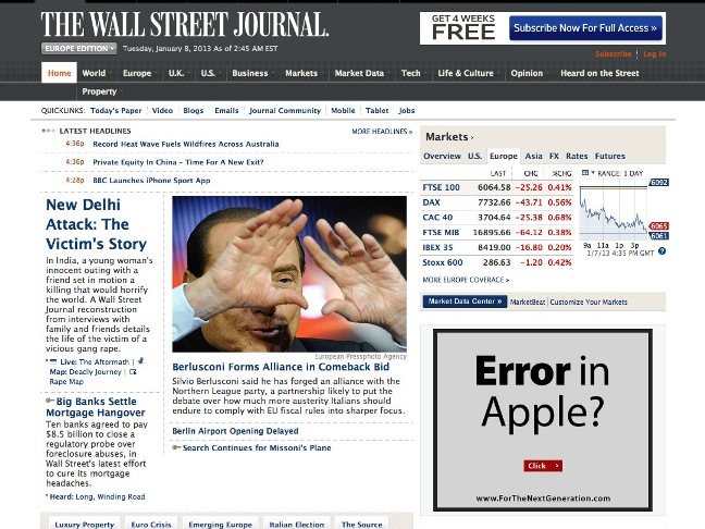 The Wall Street Journal advertisement of East Sea (AFP)