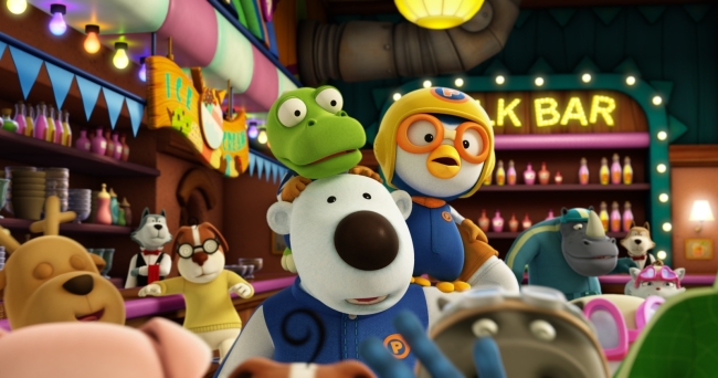 A scene from the first Pororo feature film, “Pororo, The Racing Adventure,” which will be released on Jan. 24. (OCON)