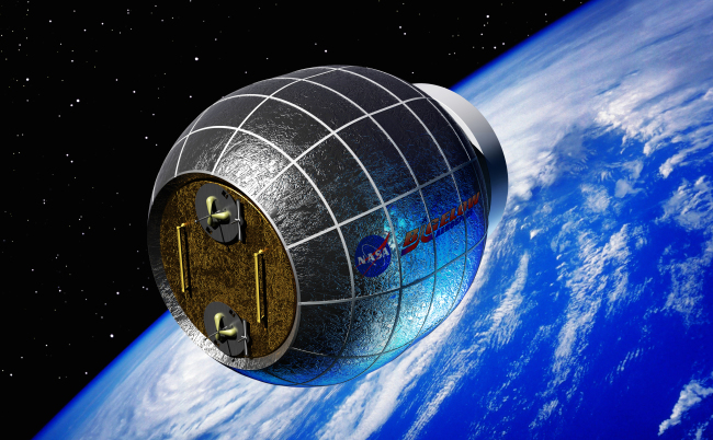 This artist’s rendering provided by Bigelow Aerospace shows a Bigelow inflatable space station. NASA is partnering with this commercial space company to test an inflatable room that can be compressed into a 7-foot tube for delivery to the International Space Station.   AP-Yonhap News