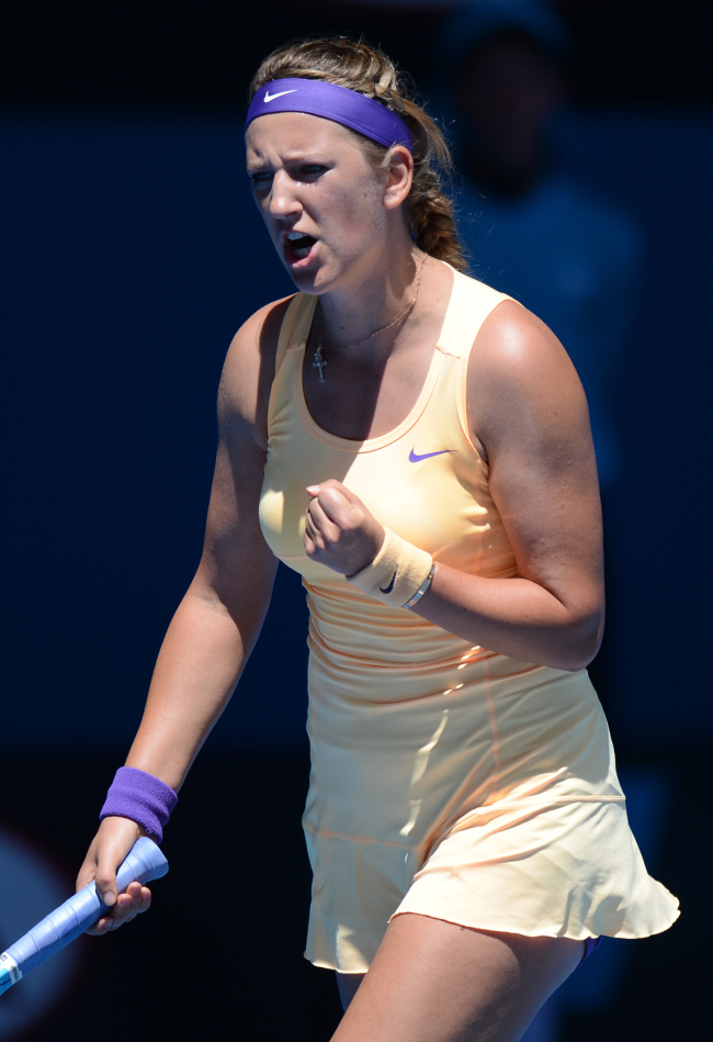 Victoria Azarenka reacts after a point against Svetlana Kuznetsova on Wednesday.   AFP-Yonhap News