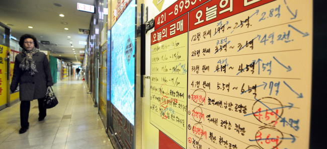 전세대란이 장기화되면서 11일 서울 송파구 잠실의 부동산 중계업소 시세판을 전세금이 올라 고쳐 적었다. 박현구 기자phko@heraldm.com 2011.02.11
전세대란이 장기화되면서 11일 서울 송파구 잠실의 부동산 중계업소 시세판을 전세금이 올라 고쳐 적었다. 박현구 기자phko@heraldm.com 2011.02.11