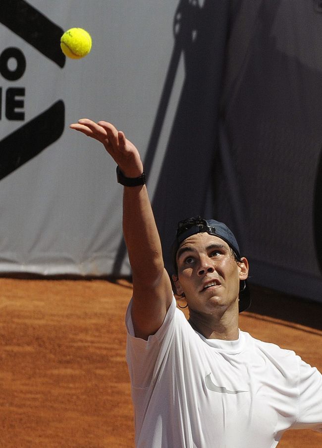 Rafael Nadal serves during a training session on Saturday.   AFP-Yonhap News