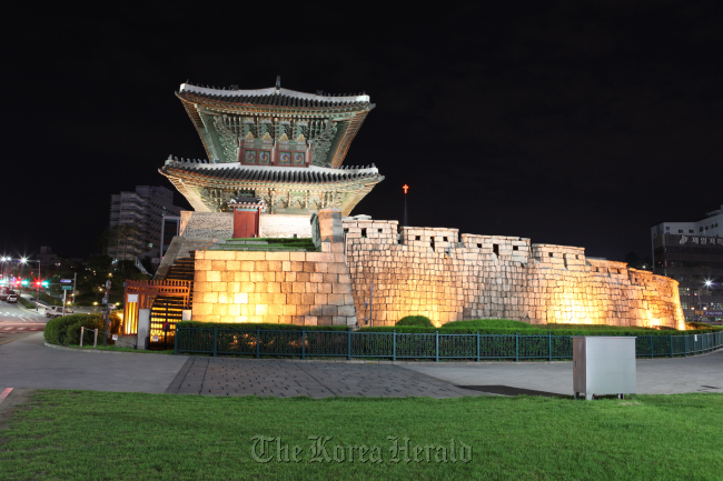 Heunginjimun, or East Gate of the Seoul City Wall, at night.  Seoul Museum of History