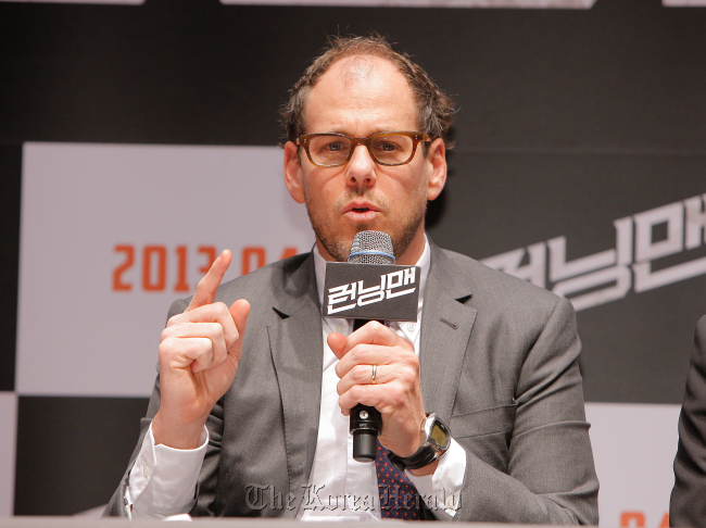 FIP president Sanford Panitch speaks during a press conference promoting the company’s first Korean project, “The Running Man,” in Seoul on Tuesday.   1st Look