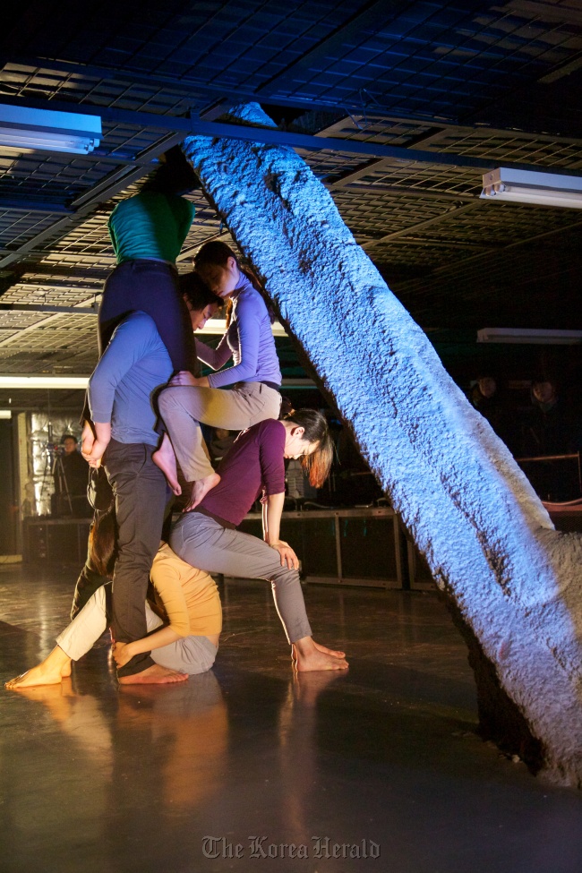 A scene from site-specific dance performance “Dance Unravels the Theater.”   LG Arts Center