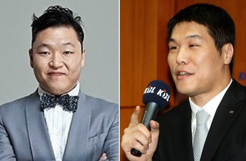 싸이(좌측부터/박재상/가수/음악PD),서장훈(농구선수/부산KT소닉붐)
프로농구 부산 KT는 19일 오후 부산 사직 체육관에서 열리는 전주 KCC와 시즌 마지막 경기에 싸이가 방문해 시투할 예정이라고 밝혔다. 이날 경기는 서장훈의 은퇴경기로 가칭 ‘서장훈 Day’로 불린다.